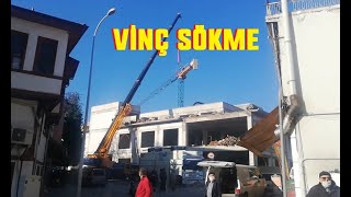 Bedesten inşaatında vinç söküm anları