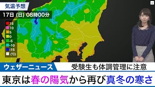 受験生も体調管理に注意  東京は春の陽気から再び真冬の寒さ