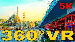 360° VR Galata Bridge Fishermans Walking Virtual Tour in Istanbul Turkey 5K 3D Virtual Reality HD 4K