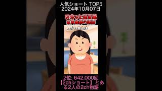 2024年10月07日 人気ショートランキング TOP5 MLB 【2chショート】とある2人の2ch物語 けんた食堂