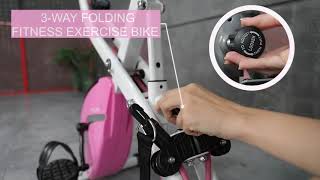 Amazon com  PLENY Foldable Exercise Stationary Bike Workout, 3 in 1 Folding Indoor Cycling Exercise