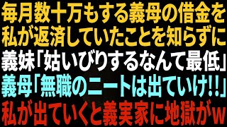 【スカッと感動】義母の借金を月数十万も返済していた私。義妹「姑いびりするなんてサイテー！」母「ニートは出ていけ！」私「わかりましたw」→引越し当日、面白いことにw【修羅場】