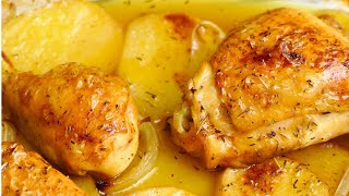 Como hacer Pollo al Horno asado con patatas y cebolla: Recetas Faciles y rapidas