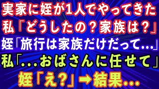 【スカッとする話】実家に姪が1人でやってきた。私「どうしたの？家族は？」姪「旅行には家族だけで行くって…」私「   おばさんに任せて」姪「え？」→結果