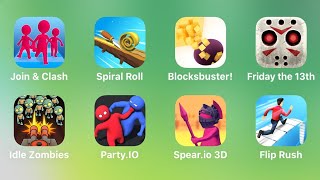 Join Clash 3D, Spiral Roll, Blocksbuster, Friday the 13th, Idle Zombies, Party.io, Spear.io 3D