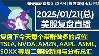 美股直播01/21[复盘] 复盘下今天每个带群做多的点位| TSLA, NVDA, AMZN, AAPL, ASML, SOXX 等周二美股新闻与分析总汇