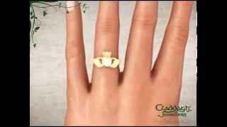 Ladies Yellow Gold Authentic Traditional Claddagh Ring Hand View