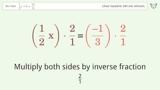 Solve 1/2x+5=14/3: Linear Equation Video Solution | Tiger Algebra