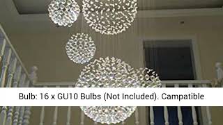 Moooni Modern Luxury Raindrop Crystal Chandelier Large Spiral Sphere Flush Mount Ceiling Light Fixtu