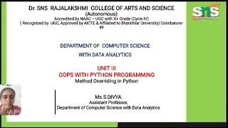 Method Overriding in Python | OOPS with Python Programming | SNS INSTITUTIONS