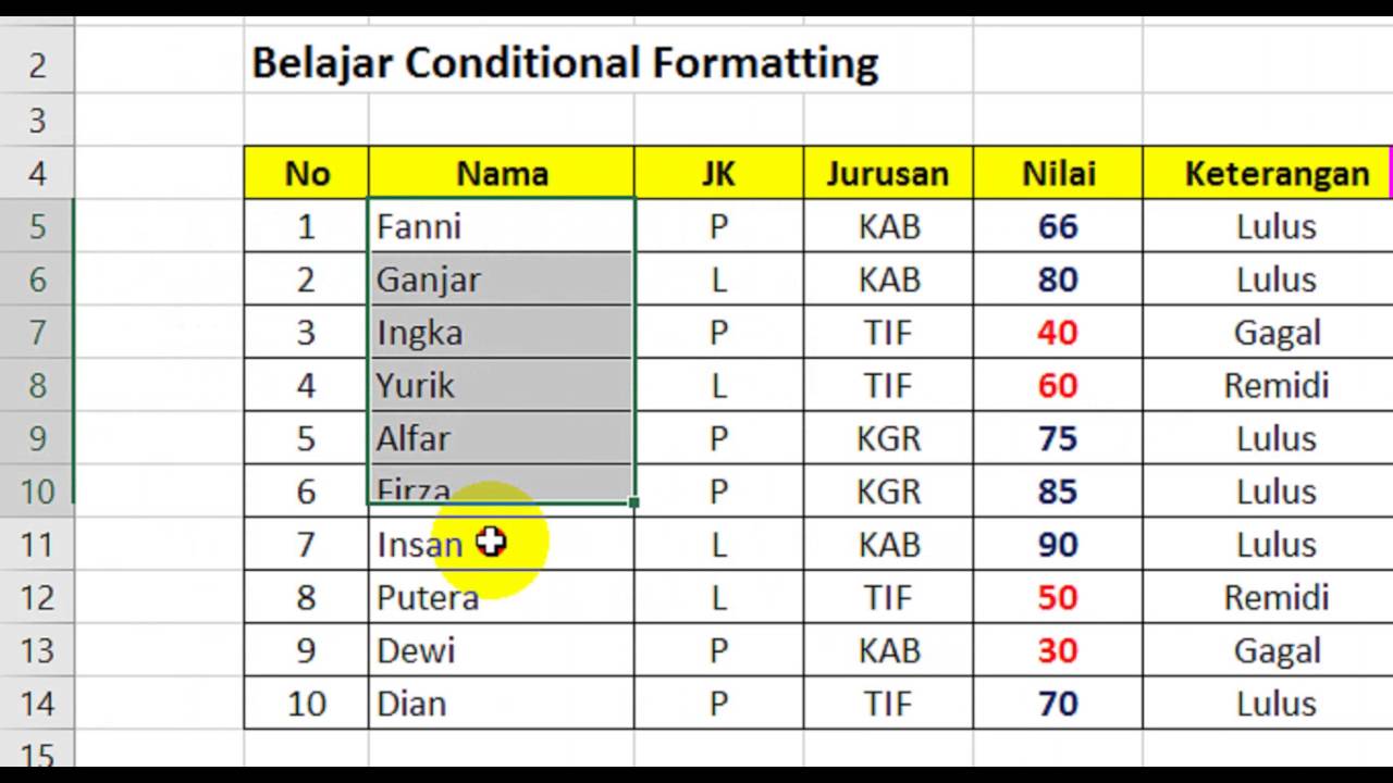 Belajar Memahami Conditional Formatting Pada Excel 2016 - YouTube