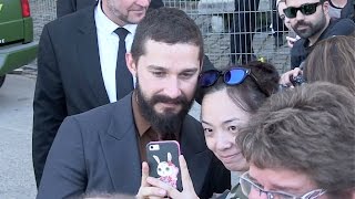 Shia LaBeouf greets fans at Fury Photocall in Paris