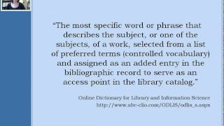 Library of Congress Subject Headings: Lesson 1, Section 1