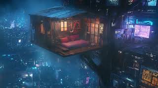 Rain City Serenity 🎼 Cyberpunk Balcony Ambience with Dark Ambient Music | 24 Hours