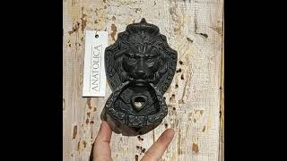 Anatolica Lion Head Jungle King with Crown Solid Brass Door Knocker, Black Oxide