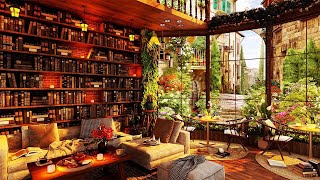 Happy Spring Morning & Relaxing Sweet Jazz Music in Bookstore Cafe Ambience for Work, Study, Relax
