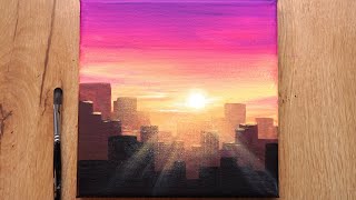 Acrylic Painting / Sunset Cityscape / Step by Step Acrylic Painting For Beginners