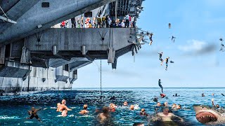 Why US Navy Sailors Risk Their Lives To Jump off An Aircraft Carrier In Crowd Of Sharks