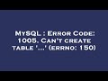MySQL : Error Code: 1005. Can't create table '...' (errno: 150)