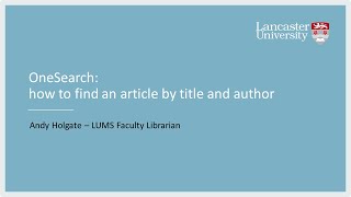 OneSearch: how to find an article by title and author