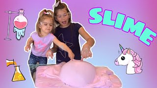 How to Make Giant Fluffy Slime! Alisa & Ameli make Unicorn Glitter Slime!