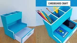 DIY Desktop Organizer by cardboard - Pen Holder Organizer | Cardboard Craft Handmade, mobile stand