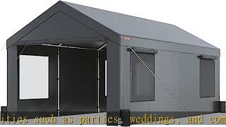 VEVOR Carport, 12x20ft Heavy Duty Car Canopy, Portable Garage with Roll-up Ventilated Windows \u0026 Rem