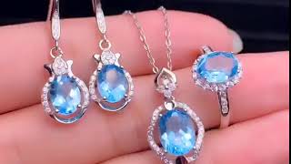 KJJEAXCMY boutique jewelry 925 sterling silver inlaid Natural blue topaz Necklace Ring earring Suit