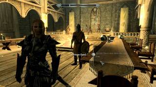 Skyrim Guard pissed off at my shout. Fun way to clear the table though!
