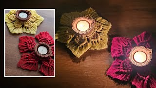 DIY macrame candle holder | Macrame diya holder | Handmade decor items for Diwali