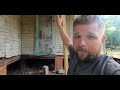 cleaning off porch of 140 year old farm house