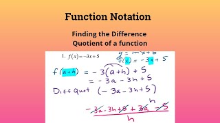 Function Notation Computing the Difference Quotient of a function