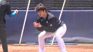 日本ハム 吉田輝星投手 リラックスした表情で練習 2023.6.4