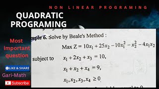 Beal's Method , Quatric Programing Problem #mscmathematics #nonlinear #mostimportantquestions