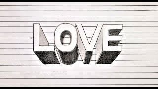 How to draw love word in 3D using one point perspective, step by step