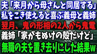 【スカッと】夫「来月から母さんと同居する」私を奴隷扱いできると大喜びの義母と義姉→翌月、鬼の形相の2人から鬼電。義姉「家がもぬけの殻だけど」無職の夫だけ置き去りにした結果