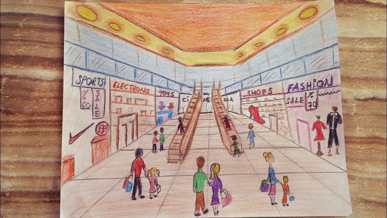 Shopping Mall Drawing🏫/ Shopping Centre Drawing / Alışveriş Merkezi ...