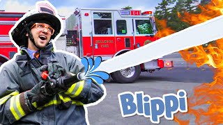 Blippi Visits a Firetruck Station Full Episode | Trains for Children | Train Song | Moonbug for Kids