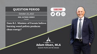 Does B.C. Minister of Forests believe burning wood pellets produces clean energy?