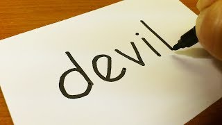 Very Easy ! How to turn words DEVIL into a Cartoon -  Drawing doodle art on paper