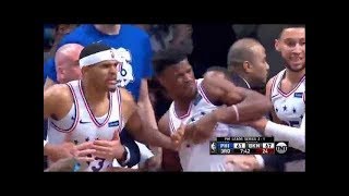 Jared Dudley FIGHTS 76ers!   Butler and Dudley EJECTED!   76ers vs Nets   2019 N