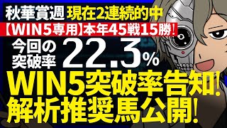 WIN④💰3連続的中に挑戦！今回の突破率22.3%｜WIN5専用 秋華賞週対象｜突破率完全予告｜本年対象225鞍中／176鞍突破｜払戻総額1000万超！WIN5解析推奨馬！『ルメールオッズの裏』