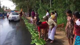 Buddhist monks walked on the road in sri lanka