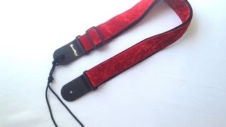 Guitar Strap RED VELVET On Black Nylon Solid Leather Ends Fits All Acoustic \u0026 electric Made In USA