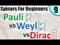 Spinors for Beginners 9: Pauli Spinors vs Weyl Spinors vs Dirac Spinors