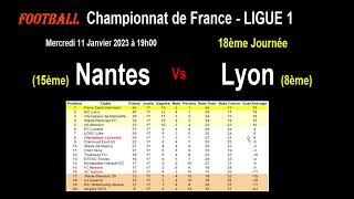NANTES - LYON : 18ème journée de Ligue 1, match de football du 11/01/2023