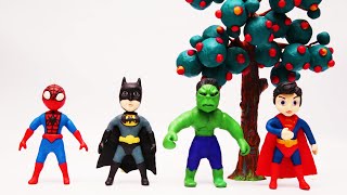 Spiderman, Batman, Superman and Hulk play hide and seek and dance ! Stop Motion Play-doh videos for