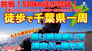 九十九里浜の長い砂浜歩いて、途中ぶっ壊れる【挑戦！徒歩踏破530km千葉県一周！距離にして中山道六十九次（日本橋〜京都三条大橋）相当！ 9日目中編】【千葉県一周徒歩の旅 vlog】