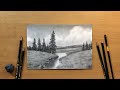 Landscape Drawing in Graphite - Winding Stream