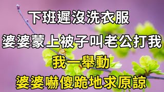 下班遲沒洗衣服，婆婆蒙上被子叫老公打我，我一舉動，婆婆嚇傻跪地求原諒   翠花的秘密